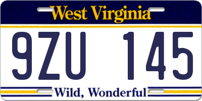 WV license plate 9ZU145