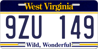 WV license plate 9ZU149