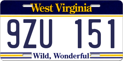 WV license plate 9ZU151