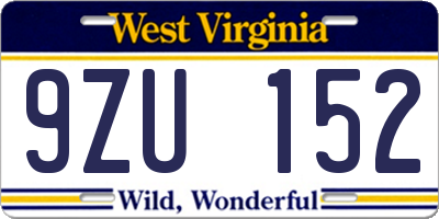 WV license plate 9ZU152