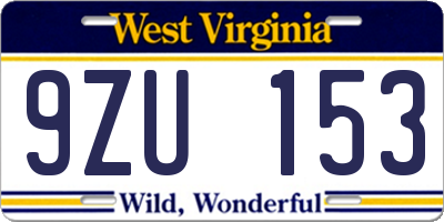 WV license plate 9ZU153
