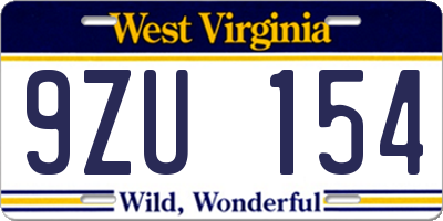 WV license plate 9ZU154