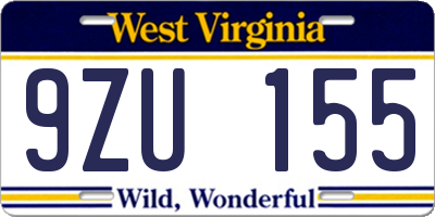 WV license plate 9ZU155