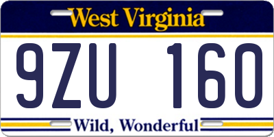 WV license plate 9ZU160