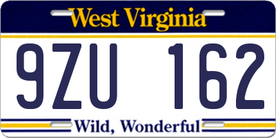 WV license plate 9ZU162