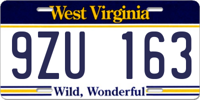 WV license plate 9ZU163