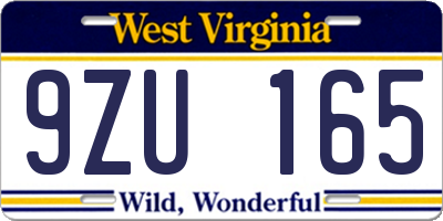 WV license plate 9ZU165