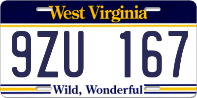 WV license plate 9ZU167