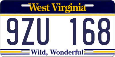 WV license plate 9ZU168