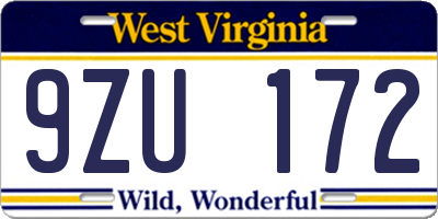 WV license plate 9ZU172