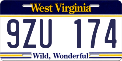 WV license plate 9ZU174