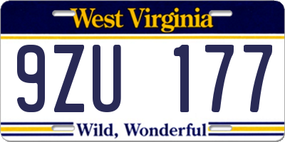 WV license plate 9ZU177