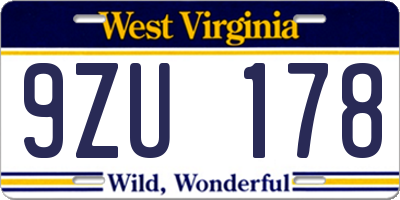 WV license plate 9ZU178