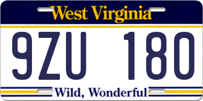 WV license plate 9ZU180