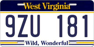 WV license plate 9ZU181