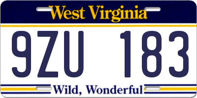 WV license plate 9ZU183