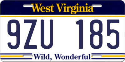 WV license plate 9ZU185