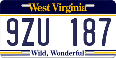 WV license plate 9ZU187