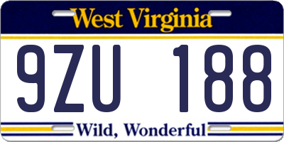 WV license plate 9ZU188