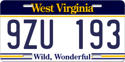 WV license plate 9ZU193