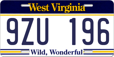 WV license plate 9ZU196