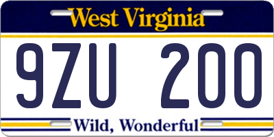 WV license plate 9ZU200