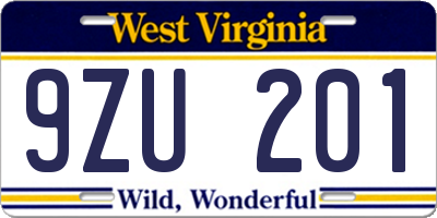 WV license plate 9ZU201