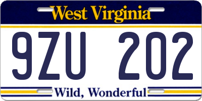 WV license plate 9ZU202