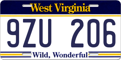 WV license plate 9ZU206