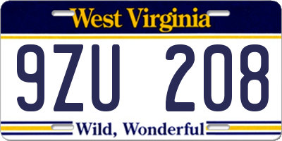 WV license plate 9ZU208