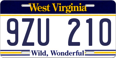 WV license plate 9ZU210