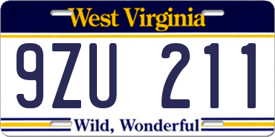 WV license plate 9ZU211
