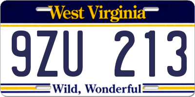 WV license plate 9ZU213
