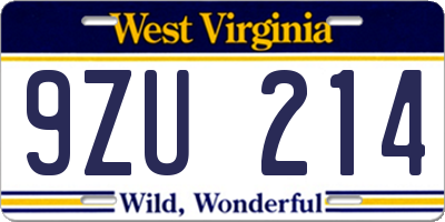 WV license plate 9ZU214