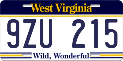WV license plate 9ZU215