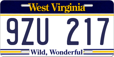 WV license plate 9ZU217