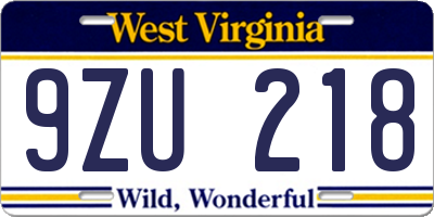 WV license plate 9ZU218