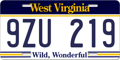 WV license plate 9ZU219