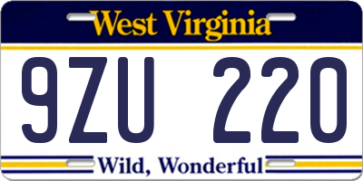 WV license plate 9ZU220