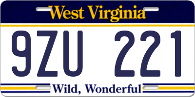 WV license plate 9ZU221