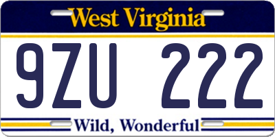WV license plate 9ZU222