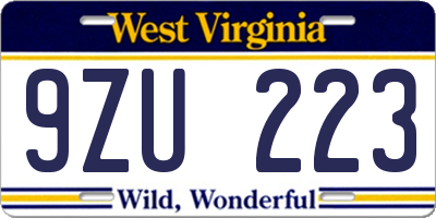WV license plate 9ZU223