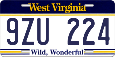 WV license plate 9ZU224