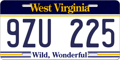 WV license plate 9ZU225