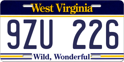 WV license plate 9ZU226