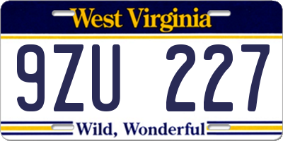 WV license plate 9ZU227