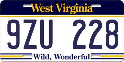 WV license plate 9ZU228