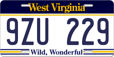 WV license plate 9ZU229
