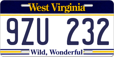 WV license plate 9ZU232