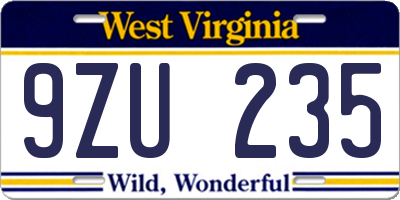 WV license plate 9ZU235